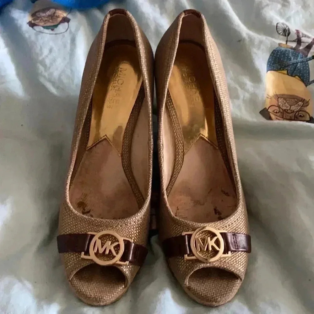 MICHAEL Michael Kors Gold and Brown Wedges
